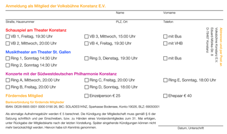 Anmeldekarte Volksbühne Konstanz E.V.